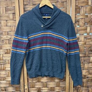 GAP Men's Charcoal Sweater with Multicolor Stripes